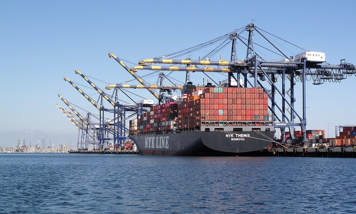Container ship at port